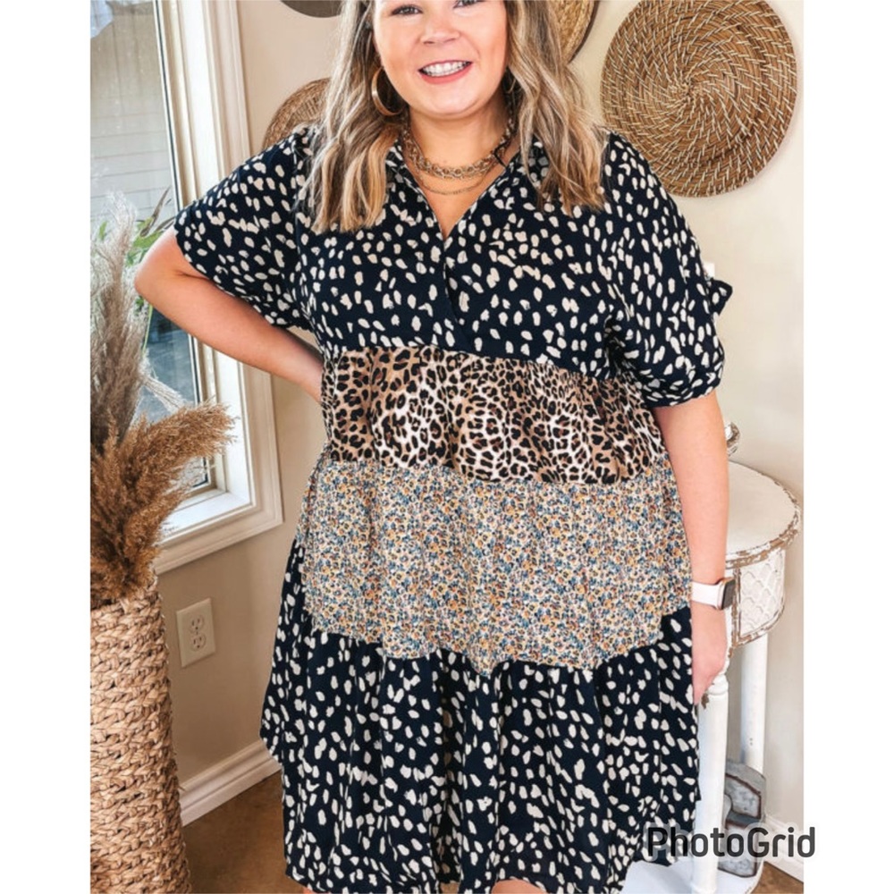 🙌🏿 NEW Boho Leopard Floral Print Color block Dress Shift Flowy Swing Plus 3X